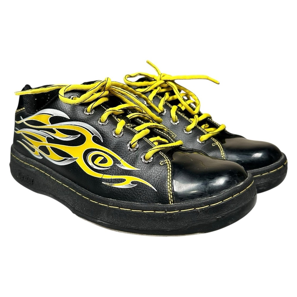 Vintage Dexter Tribe II Bowling Shoes Black Yellow Flames Men's 10M Y2K